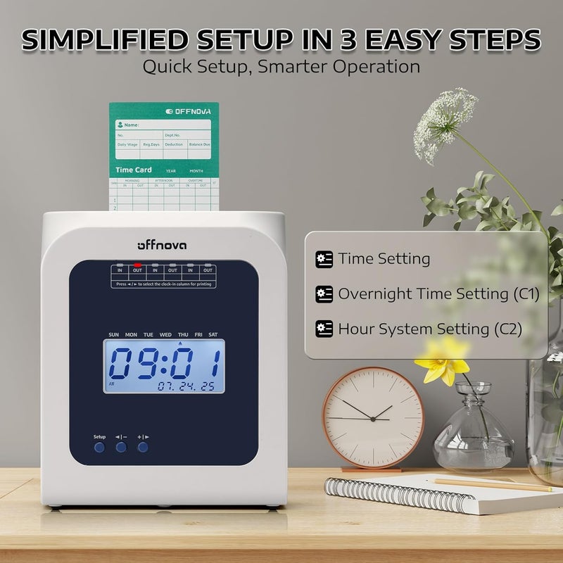 OFFNOVA Thermal Time Clock for Employees Small Business, No Ink Ribbons or Network Needed, in/Out Time Attendance Machine with 50 Time Cards, White - Image 3